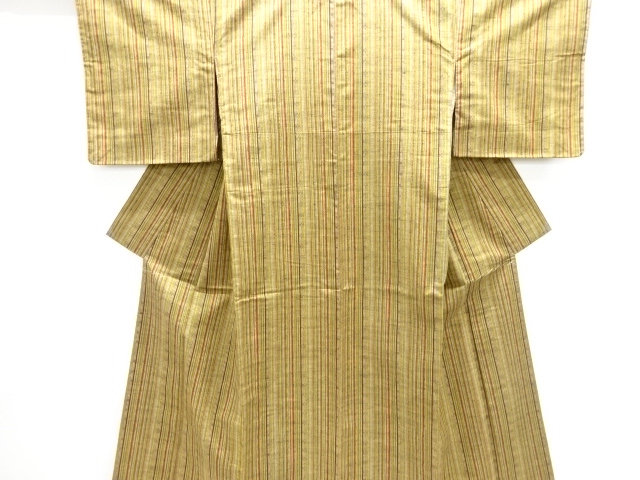 JAPANESE KIMONO / TSUMUGI / UNUSED / WOVEN STRIPE & GEOMETRIC